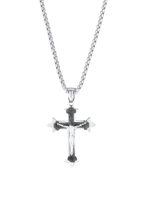 2063 Black Pendant Chain [2*550mm ] Titanium Steel Cross Vintage Regligious Necklace